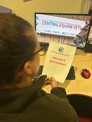 Woman with privacy statement